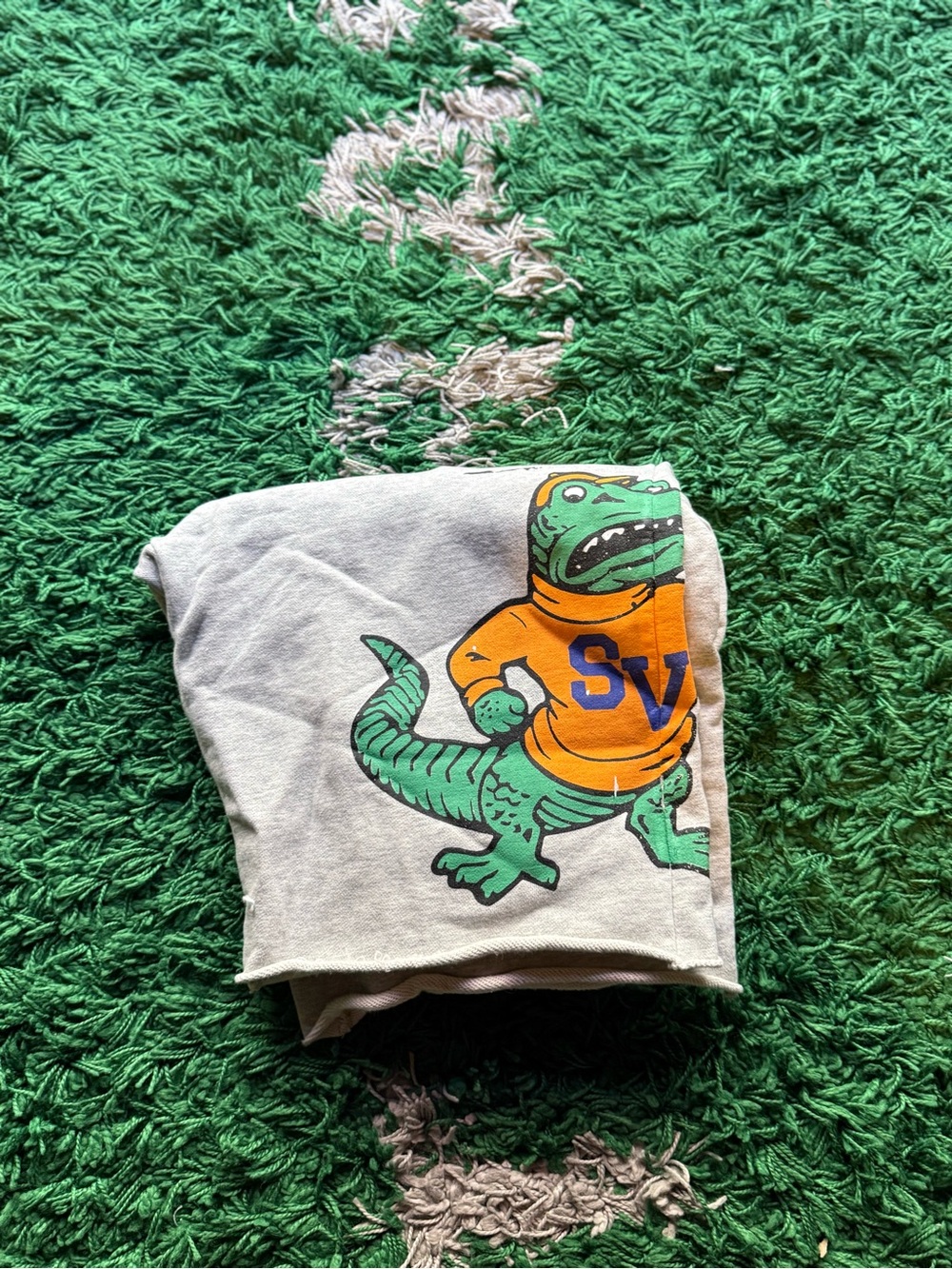 Men's Athletic Shorts with Green Alligator Graphic - Gray and Orange